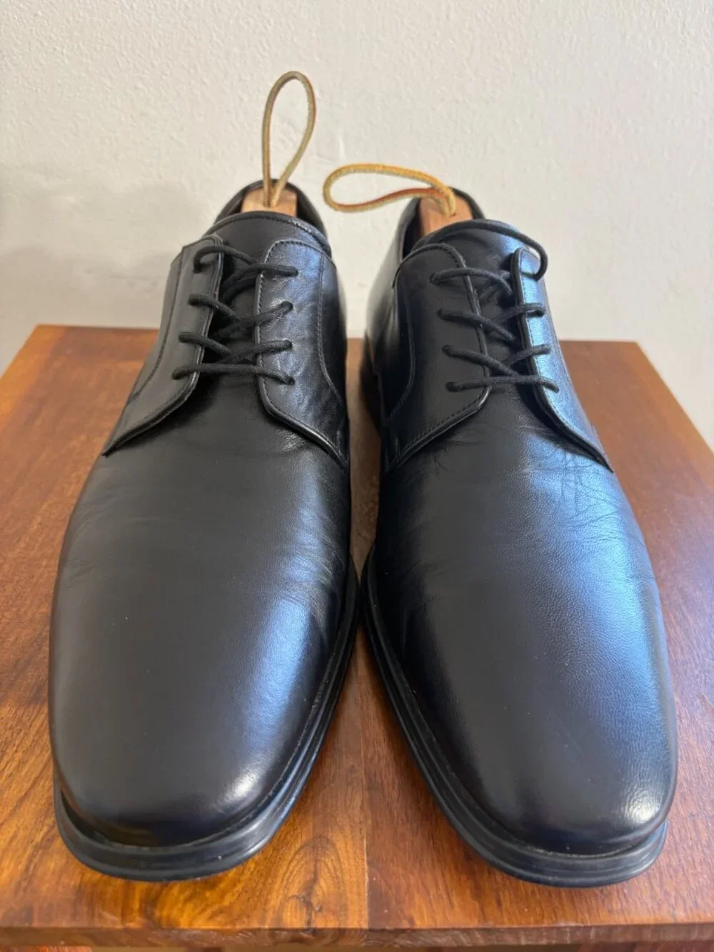 Magnanni Black Leather Plain Toe Derby Dress Shoes Size 10.5